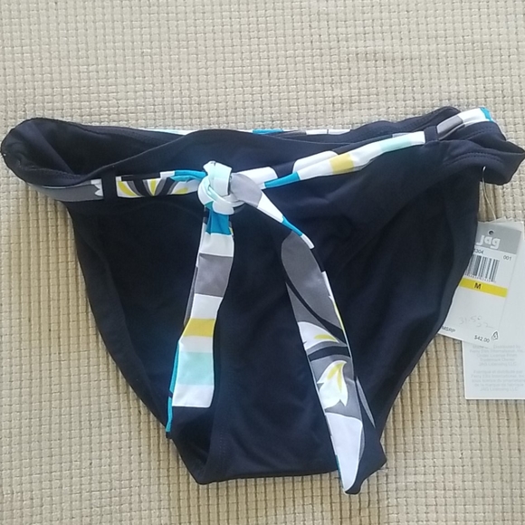 NWT Black bikini Bottom w striped belt Medium - Picture 1 of 3